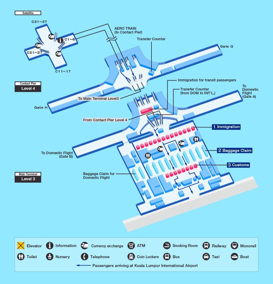 Mapa do terminal do aeroporto de Kuala Lumpur (KL)
