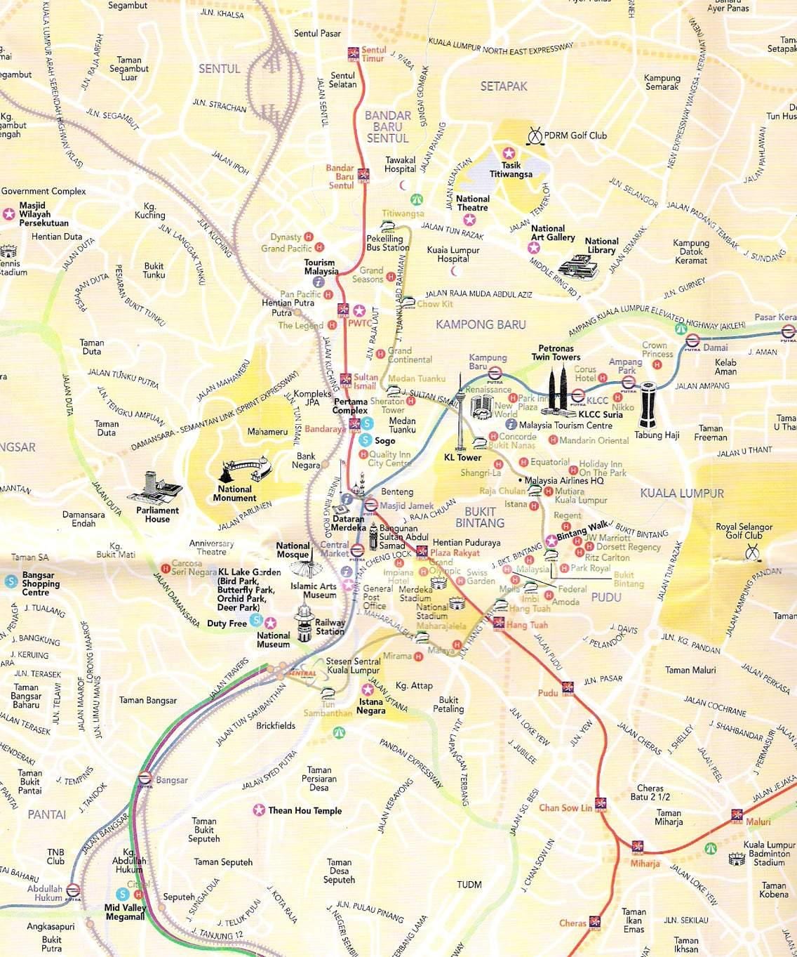 Mapa da cidade de Kuala Lumpur (KL)