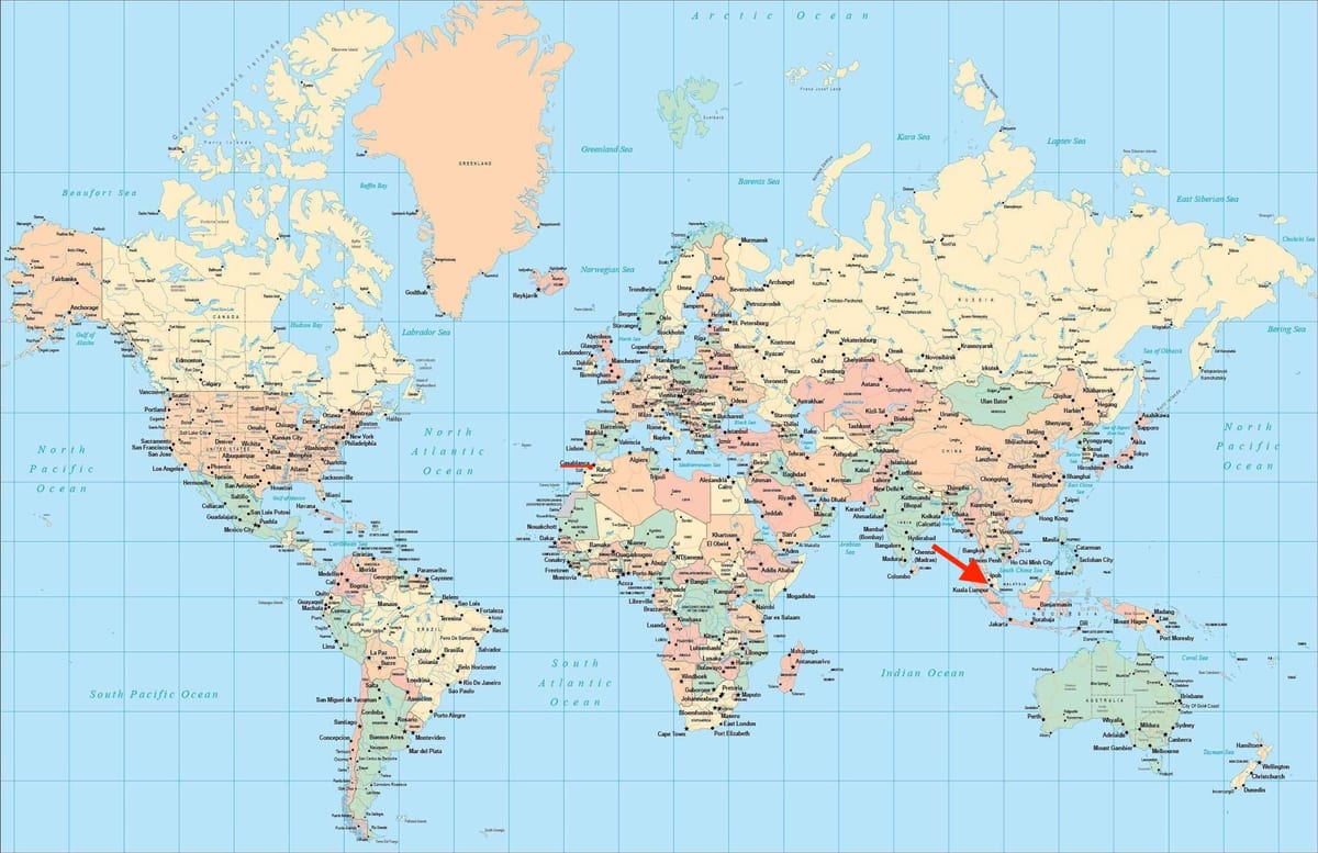 Localização de Kuala Lumpur (KL) no mapa do mundo