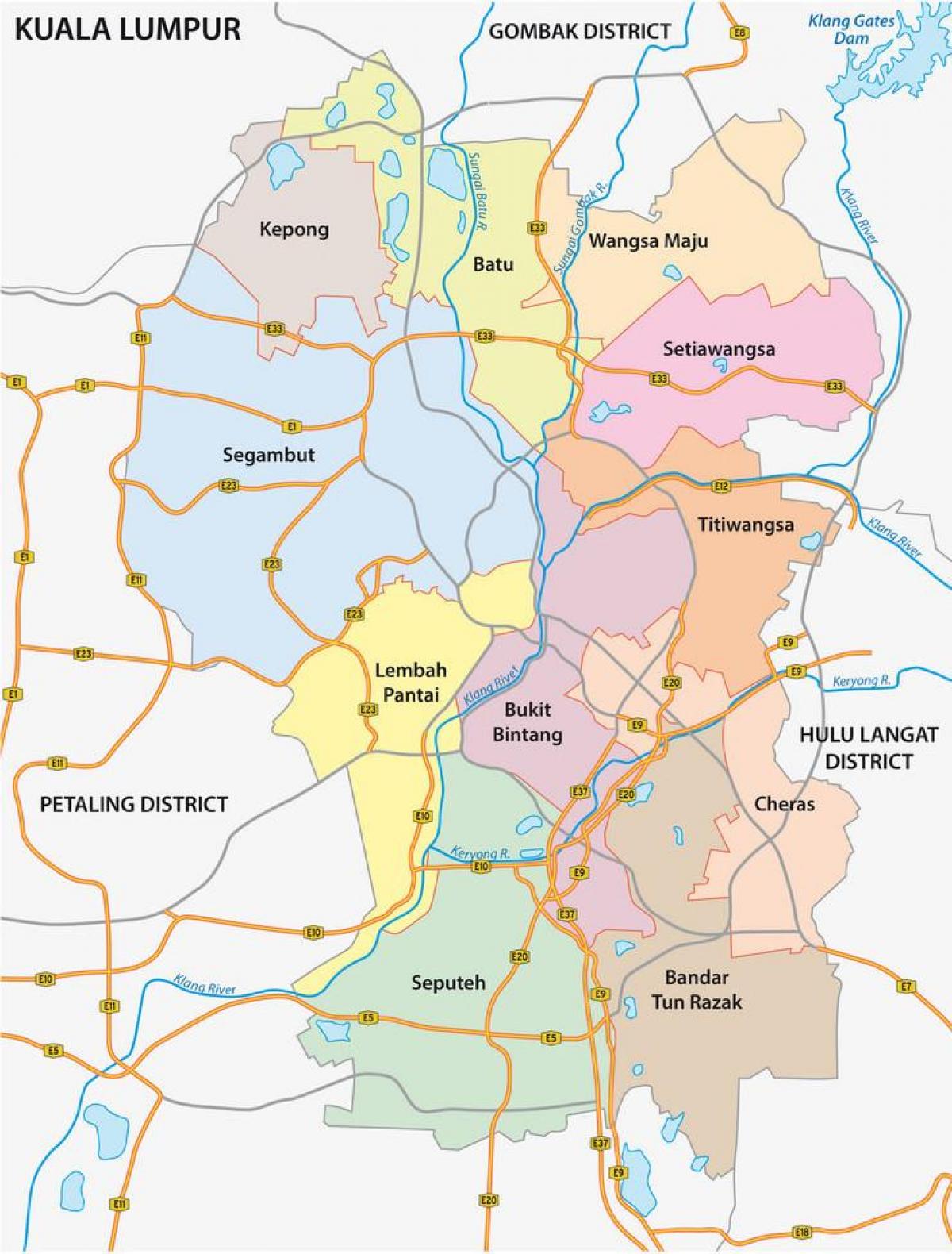 Mapa de estradas de Kuala Lumpur (KL)