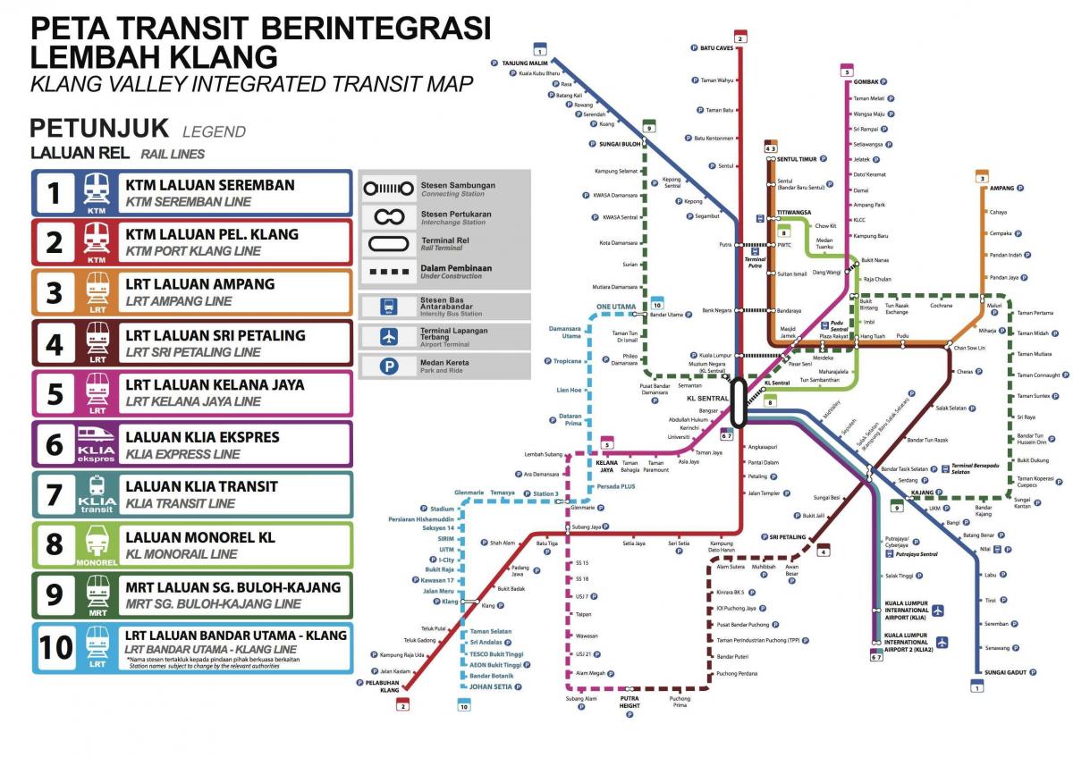 Mapa de transporte de Kuala Lumpur (KL)