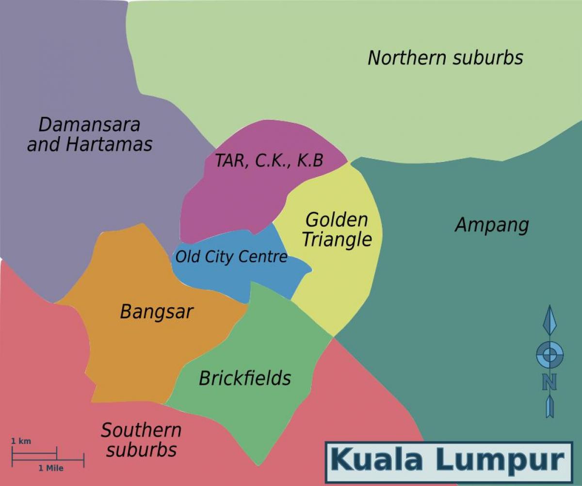 Mapa dos bairros de Kuala Lumpur (KL)