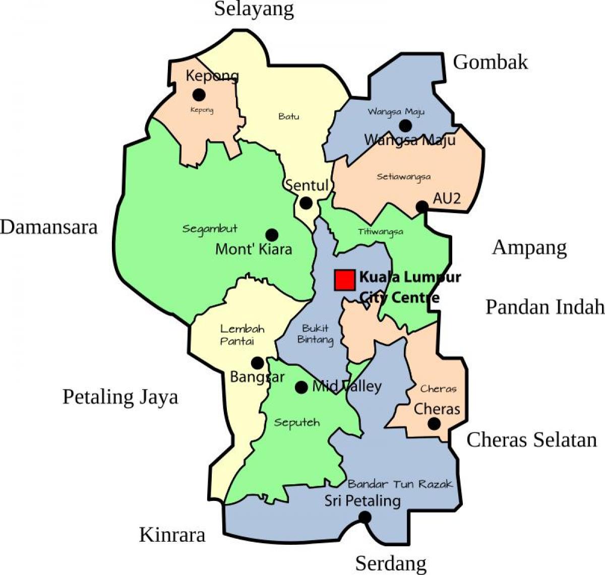 Mapa do distrito de Kuala Lumpur (KL)